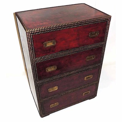Lot 470 - Brass Studded Red Leather Campaign Chest...