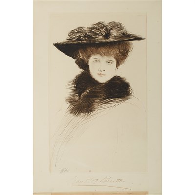 Lot 54 - Paul Cesar Helleu FEMME AVEC UN CHAPEAU Color...