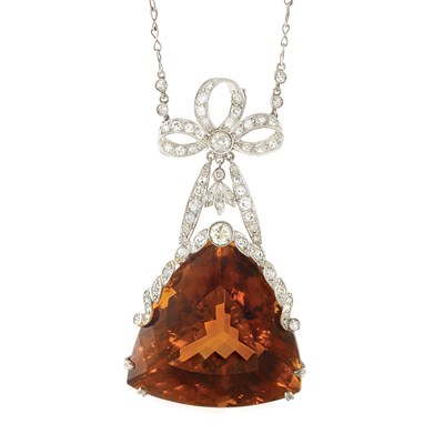 Lot 409 - Platinum, Citrine and Diamond Lavaliere