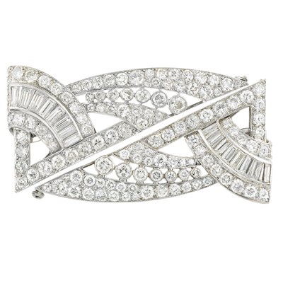 Lot 193 - Platinum and Diamond Double Clip-Brooch, France