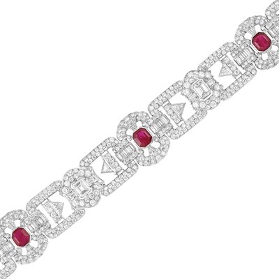 Lot 398 - Platinum, Ruby and Diamond Bracelet