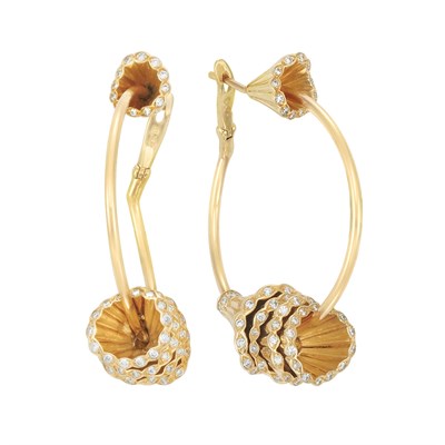 Lot 227 - Pair of Gold and Diamond 'Frou Frou' Hoop Earrings, Boucheron, France