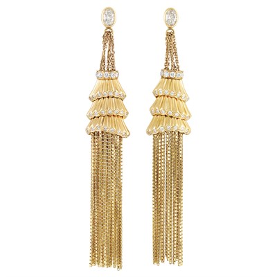 Lot 229 - Pair of Gold and Diamond 'Frou Frou' Fringe Pendant-Earrings, Boucheron, France