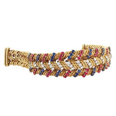 Lot 223 - Gold, Platinum, Diamond and Gem-Set Bracelet, Verger Freres, France
