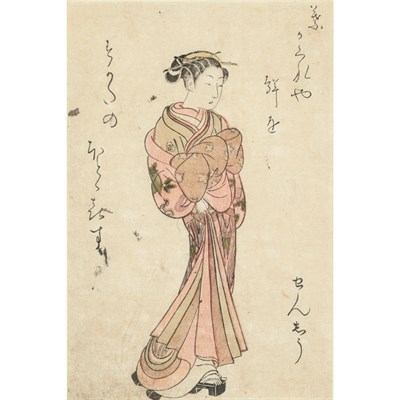 Lot 1 - Suzuki Harunobu (1725-1770) Standing beauty...