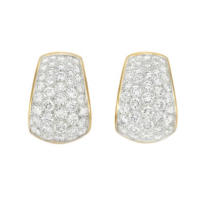 Lot 295 - Pair of Gold, Platinum and Diamond Hoop Earclips, David Webb