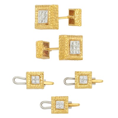 Lot 148 - Hammered Gold, Platinum and Diamond Dress Set, David Webb
