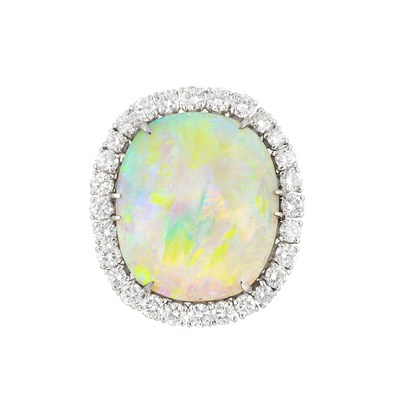 Lot 345 - Platinum, Opal and Diamond Ring