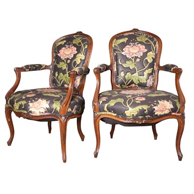 Lot 276 - Pair of Louis XVI Walnut Fauteuils One stamped...