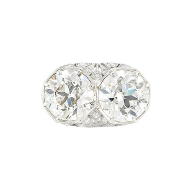 Lot 411 - Platinum and Diamond Two Stone Diamond Ring