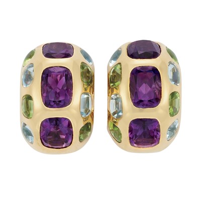 Lot 49 - Pair of Gold and Gem-Set Half-Hoop Earclips, Chanel, France