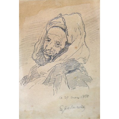Lot 91 - Attributed to Eugene Delacroix Head of a Man...