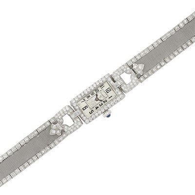 Lot 188 - Platinum and Diamond Mesh Wristwatch
