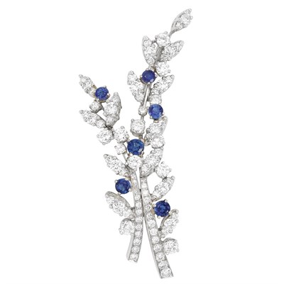 Lot 335 - Platinum, Diamond and Sapphire Brooch, Tiffany & Co.