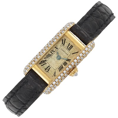 Lot 21 - Gold and Diamond 'Mini-Tank' Wristwatch, Cartier, Paris