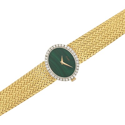 Lot 65 - Lady's Gold, Malachite and Diamond Wristwatch, Piaget