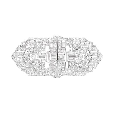 Lot 187 - Platinum and Diamond Double Clip-Brooch