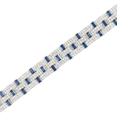 Lot 418 - Platinum, Diamond and Sapphire Bracelet, Cartier, France