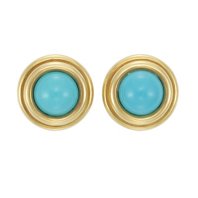 Lot 260 - Pair of Gold and Turquoise Earclips, Tambetti