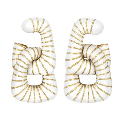 Lot 289 - Pair of Gold and White Enamel Hoop Earclips