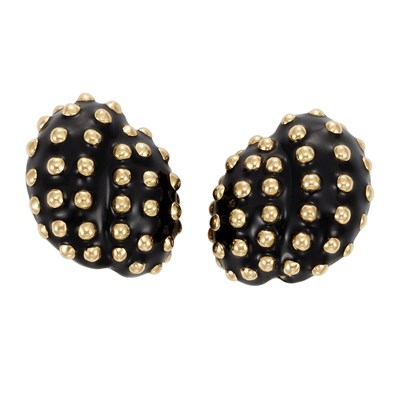 Lot 20 - Pair of Gold and Black Enamel Earclips, David Webb