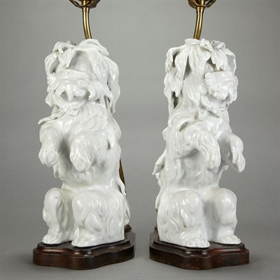 Lot 210 - Pair of White Porcelain Dog-Form Lamps Each...