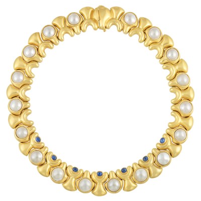 Lot 267 - Gold, Mabe Pearl and Cabochon Sapphire Necklace