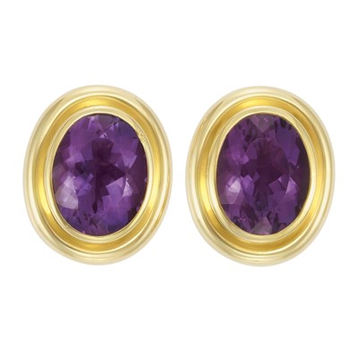 Lot 53 - Pair of Gold and Amethyst Earclips, Tiffany & Co., Paloma Picasso