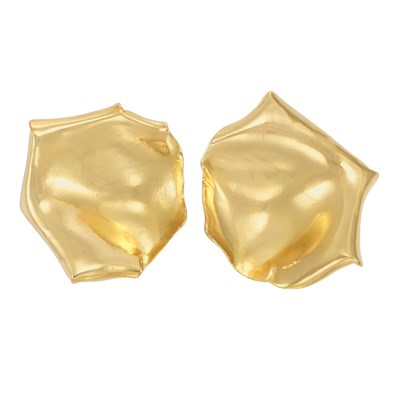 Lot 291 - Pair of Gold-Plated Aluminum Rose Petal Earclips, JAR, Paris