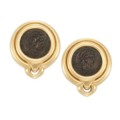 Lot 1 - Pair of Gold and Ancient Coin Earclips, Bulgari