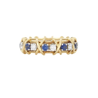 Lot 266 - Gold, Platinum, Diamond and Sapphire Band Ring, Tiffany & Co., Schlumberger