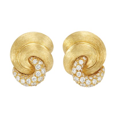 Lot 356 - Pair of Gold and Diamond Earrings, Henry Dunay
