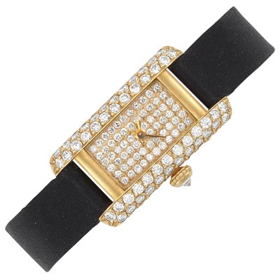 Lot 22 - Gold and Diamond 'Mini-Tank' Wristwatch, Cartier, France
