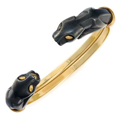 Lot 11 - Gold and Blackened Silver 'Panther' Bangle Bracelet, Cartier