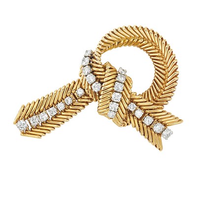 Lot 220 - Gold, Platinum and Diamond Clip-Brooch, Van Cleef & Arpels, France