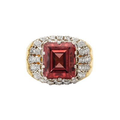 Lot 37 - Two-Color Gold, Pinkish-Orange Spinel and Diamond Ring, Buccellati
