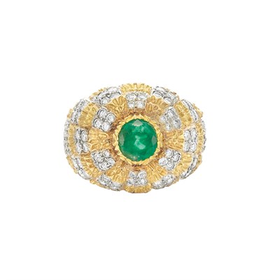 Lot 348 - Two-Color Gold, Emerald and Diamond Dome Ring, Mario Buccellati