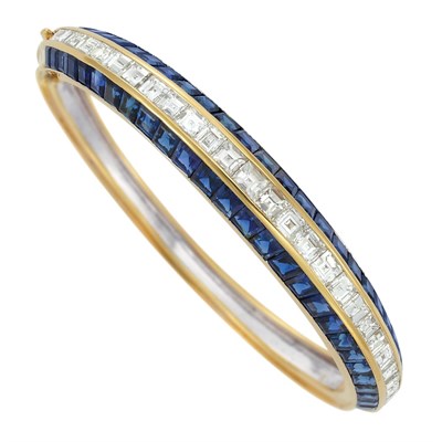 Lot 319 - Gold, Diamond and Sapphire Bangle Bracelet, by Marvin Schluger
