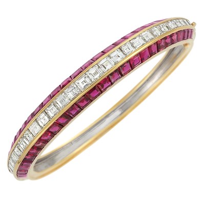 Lot 320 - Gold, Diamond and Ruby Bangle Bracelet, by Marvin Schluger