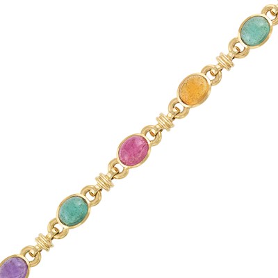 Lot 271 - Gold and Mulitcolored Cabochon Colored Stone Bracelet, by Marvin Schluger