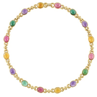 Lot 270 - Gold, Multicolored Cabochon Colored Stone and Diamond Necklace, by Marvin Schluger