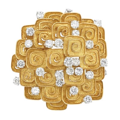 Lot 359 - Gold, Platinum and Diamond Clip-Brooch, France, by Marvin Schluger