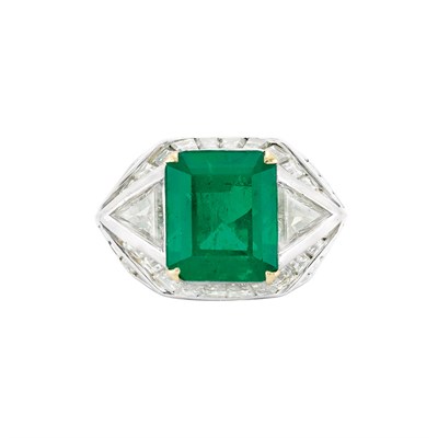Lot 327 - Platinum, Gold, Emerald and Diamond Ring, by Marvin Schluger