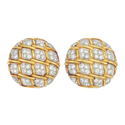 Lot 301 - Pair of Gold, Platinum and Diamond Earclips, France, by Marvin Schluger