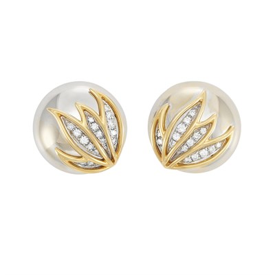 Lot 141 - Pair of Two-Color Gold and Diamond Earclips, by Marvin Schluger