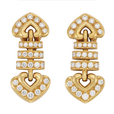 Lot 134 - Pair of Gold and Diamond Pendant-Earclips, by Marvin Schluger