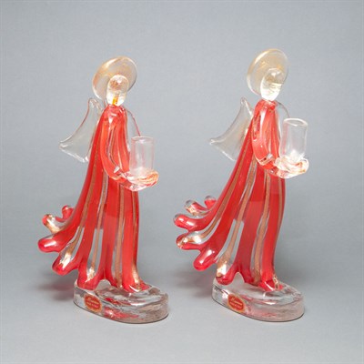 Lot 710 - Pair of Murano Glass Angel-Form Candlesticks...