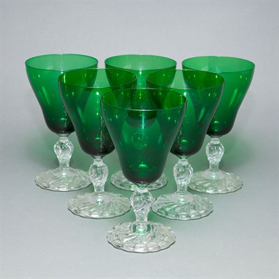 Lot 443 - Set of Thirty Green and Colorless Glass Water...