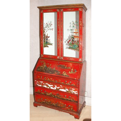 Lot 473 - Georgian Style Chinoiserie Decorated Red...