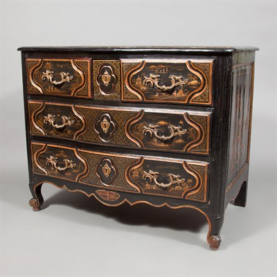 Lot 219 - Provincial Louis XV Black Japanned and Gilt...